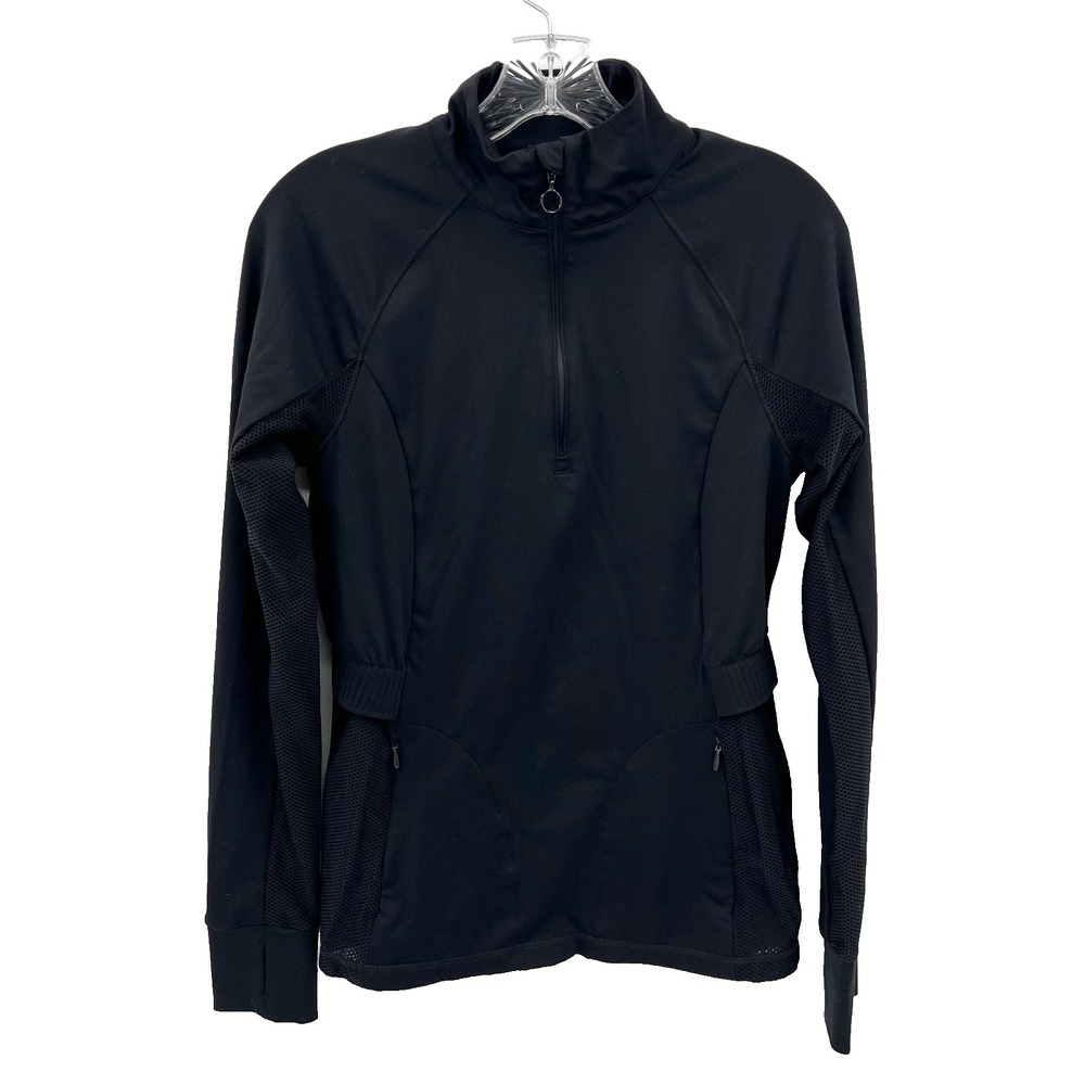 FABLETICS Womens Sz M* Black Rosalia 1/4-Zip Performance Pullover Top Thumbholes